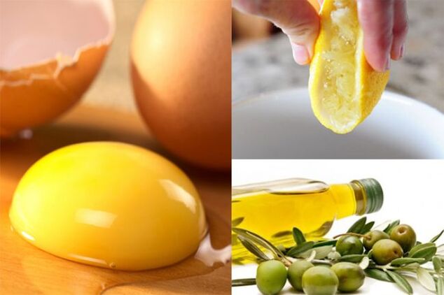 Pleť vyrovná maska ​​z vaječného žĺtka, olivového oleja a citrónovej šťavy